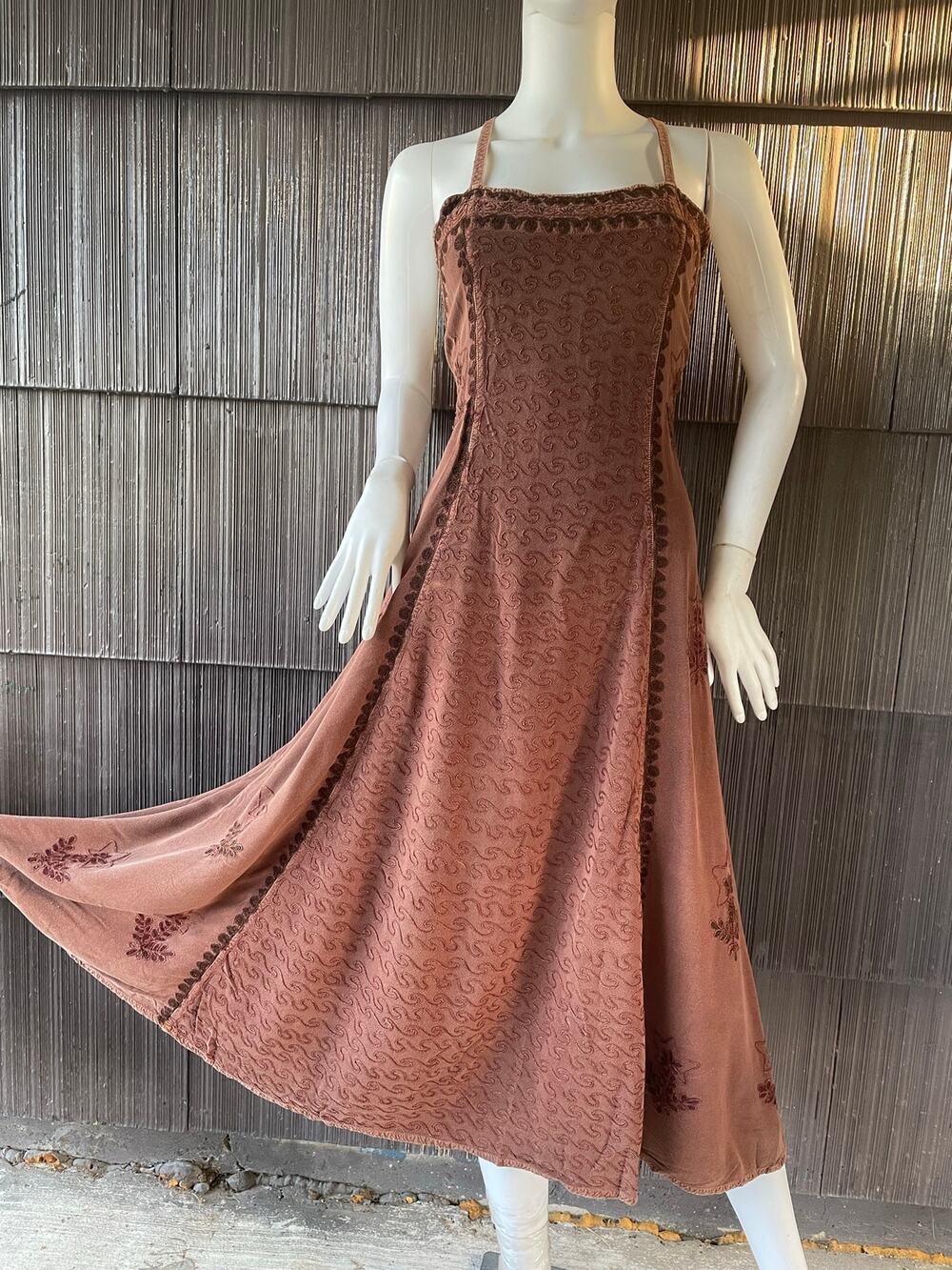 🔥Geeta Ethnic Embroider Boho Earthy Cottagecore Peasant Copper Brown Midi Dress